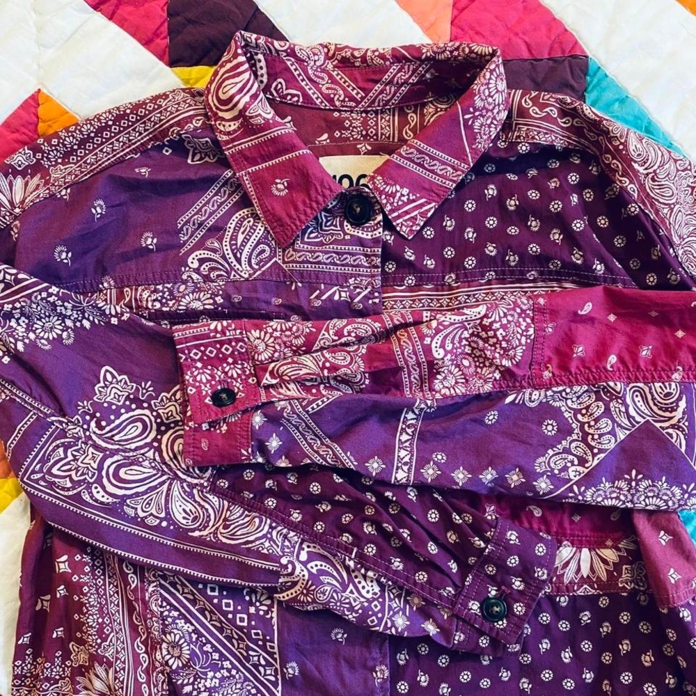 Southwestern bandana print button-up light shirt jacket in Purple - Picture 4 of 8